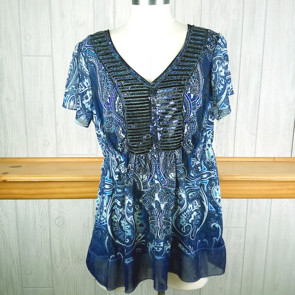Apt 9 Sequin Boho Paisley Festival Concert Top